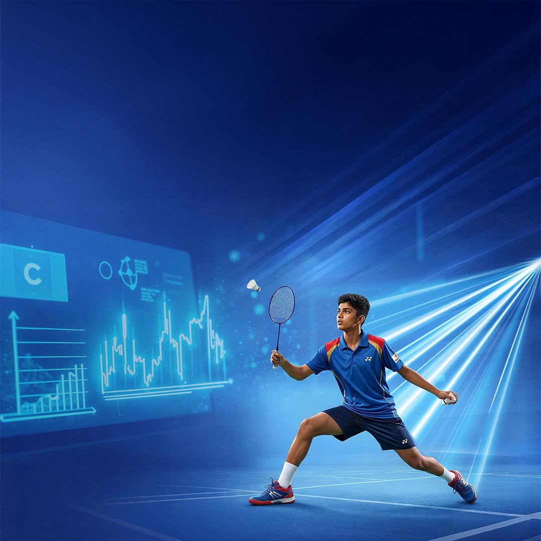 Badminton player jumping for a smash